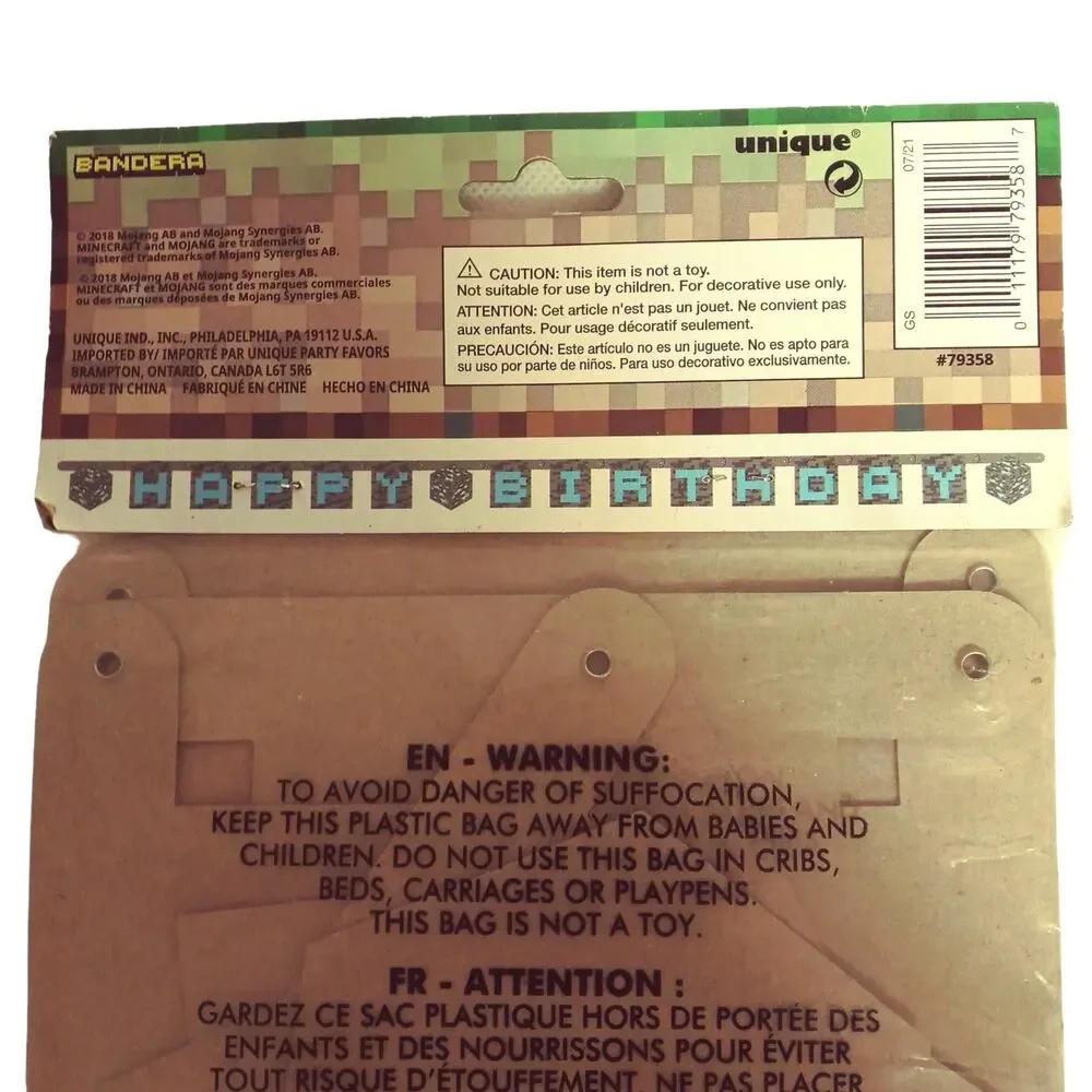 Minecraft 7.82 ft Happy Birthday Banner Large Jointed Party Decor Mojang Rare